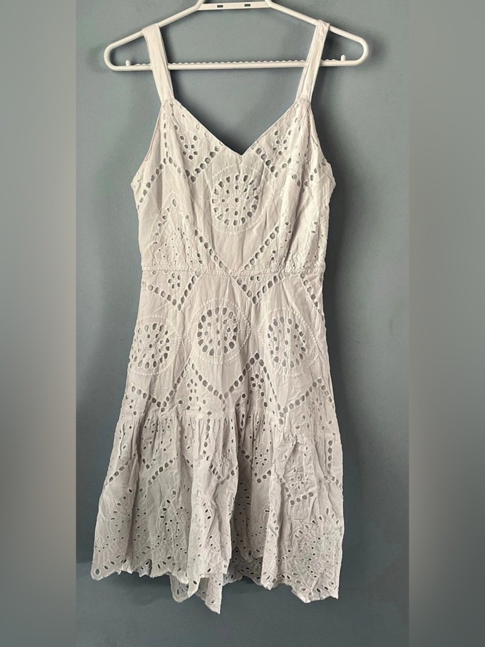 Japna White Eyelet 100% Cotton Fit & Flare Sleeveless Mini Dress Size M